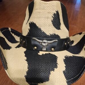 Cowprint Cowboy Hat with Bull Leather Band